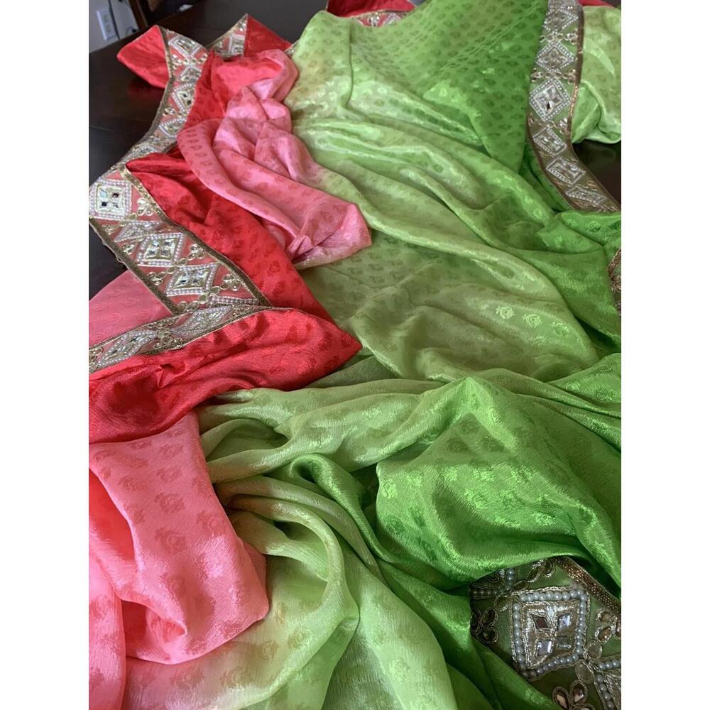 Multi-color shaded faux crepe saree Partywear Bollywood Sari
